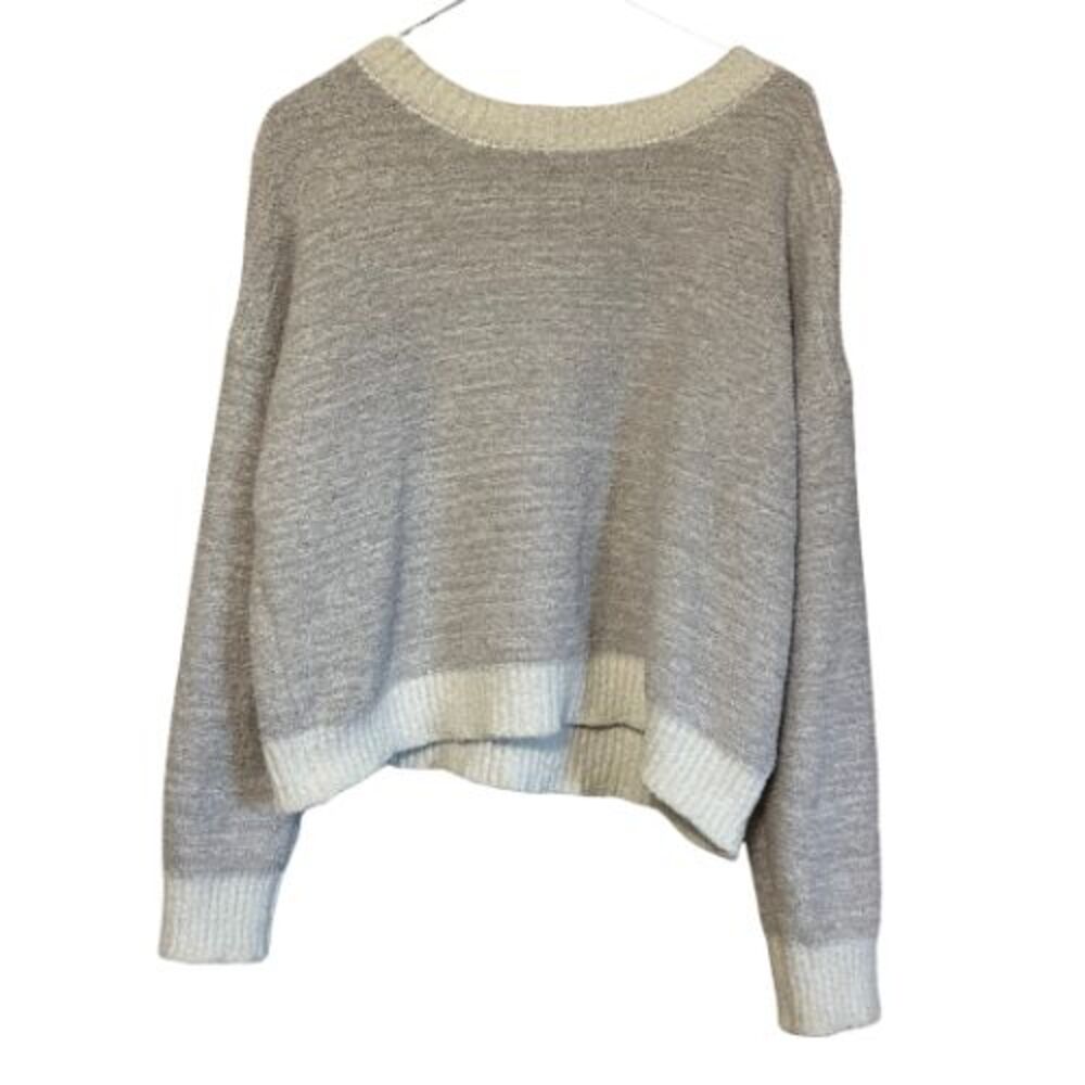 ALTAR'D STATE Cozy Knit Sweater Women's Size L Grey White Colorblock Long Sleeve